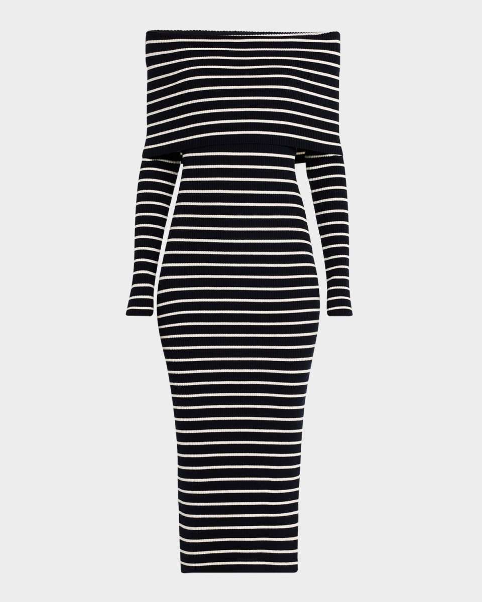 Evelyn Stripe Off-The-Shoulder Midi Dress